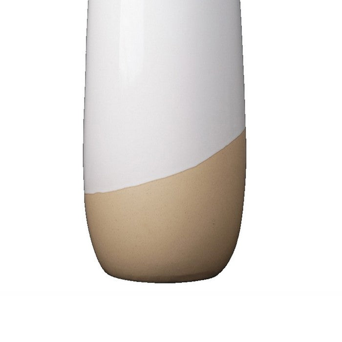Narrow Mouth Ceramic Vase with Wave Speckled Bottom, Set of 2, Large, White