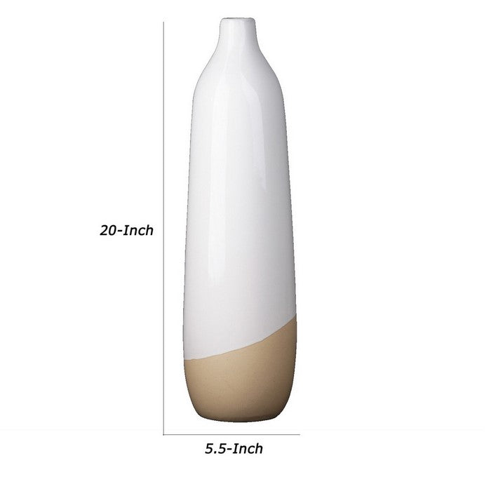 Narrow Mouth Ceramic Vase with Wave Speckled Bottom, Set of 2, Large, White