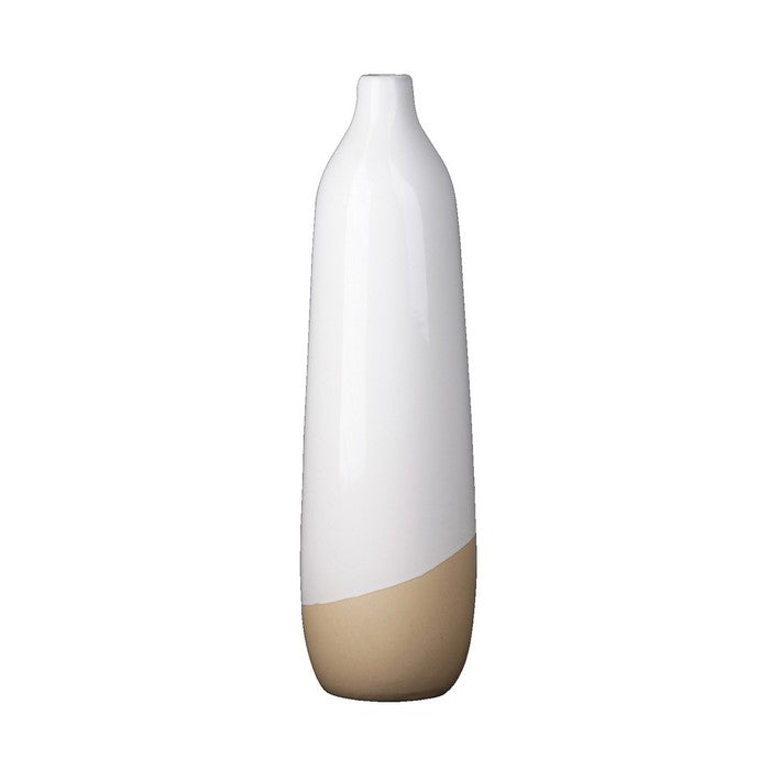 Narrow Mouth Ceramic Vase with Wave Speckled Bottom, Set of 2, Large, White