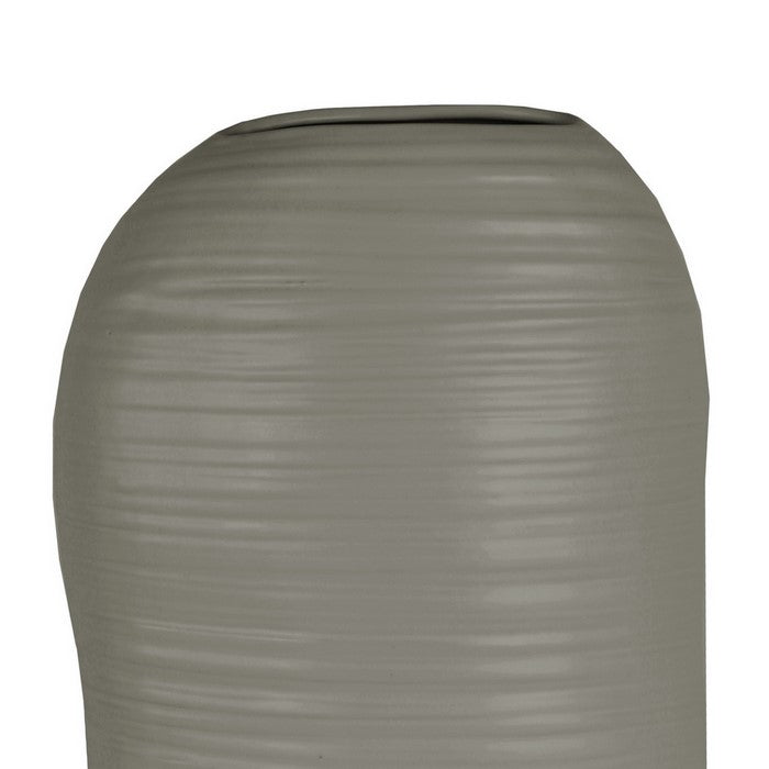 Ceramic Vase with Irregular Combed Design Body, Set of 2, Gray