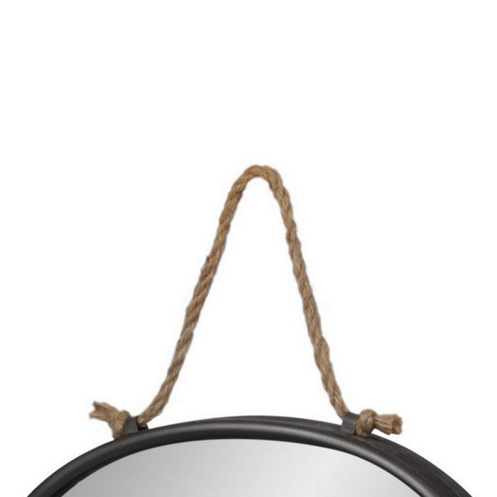 Oval Wall Mirror with Rope Handle and Metal Frame,Set of 2,Black and Silver