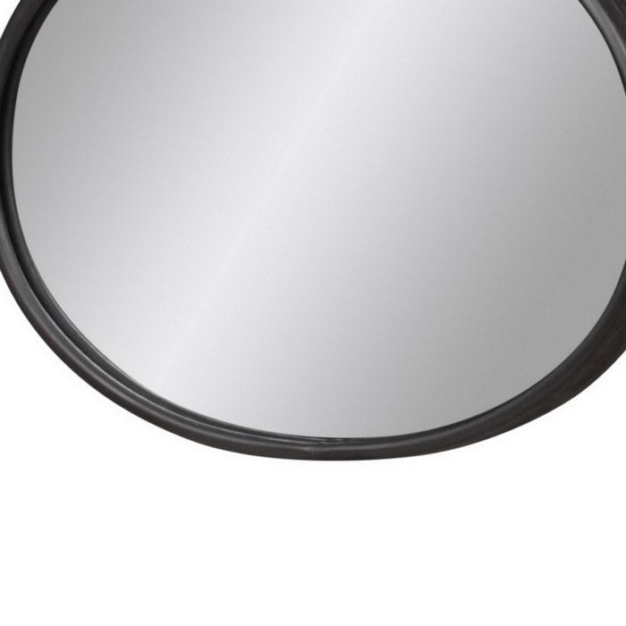 Oval Wall Mirror with Rope Handle and Metal Frame,Set of 2,Black and Silver