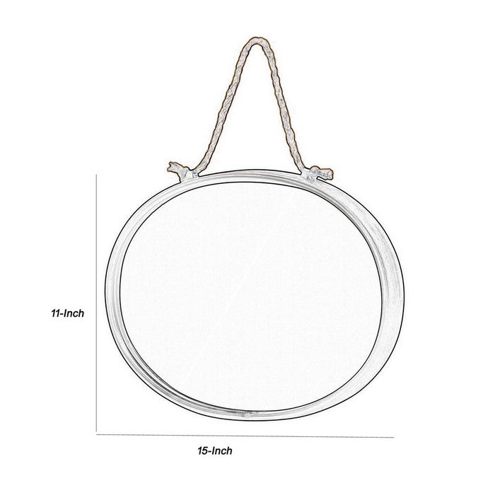 Oval Wall Mirror with Rope Handle and Metal Frame,Set of 2,Black and Silver