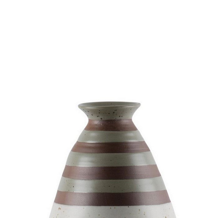 Pot Bellied Ceramic Vase with Stripe Top, Set of 2, Small, White