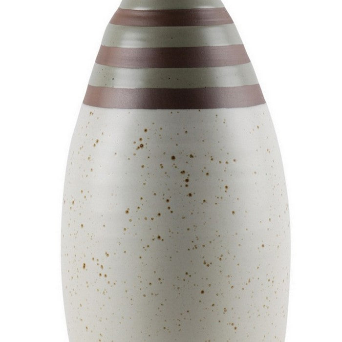 Pot Bellied Ceramic Vase with Stripe Top, Set of 2, Small, White