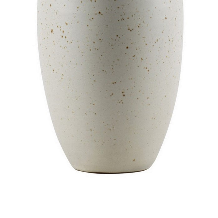 Pot Bellied Ceramic Vase with Stripe Top, Set of 2, Small, White