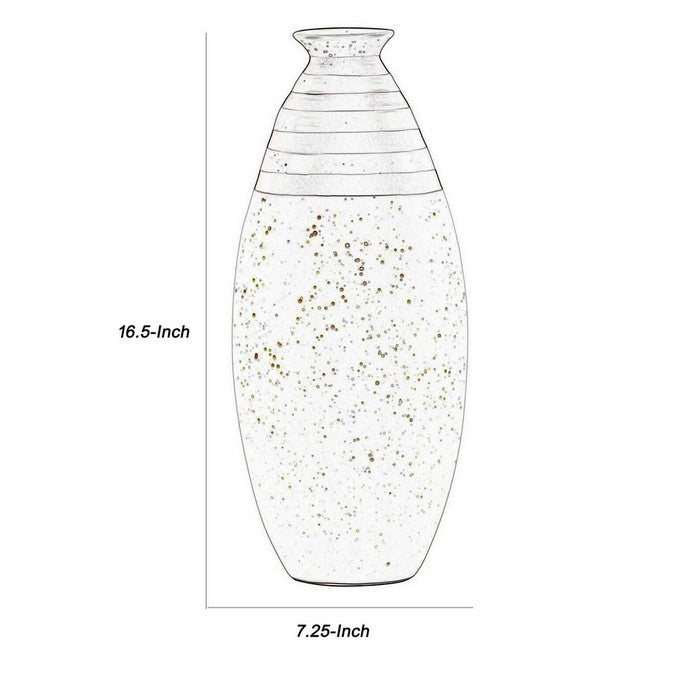 Pot Bellied Ceramic Vase with Stripe Top, Set of 2, Small, White