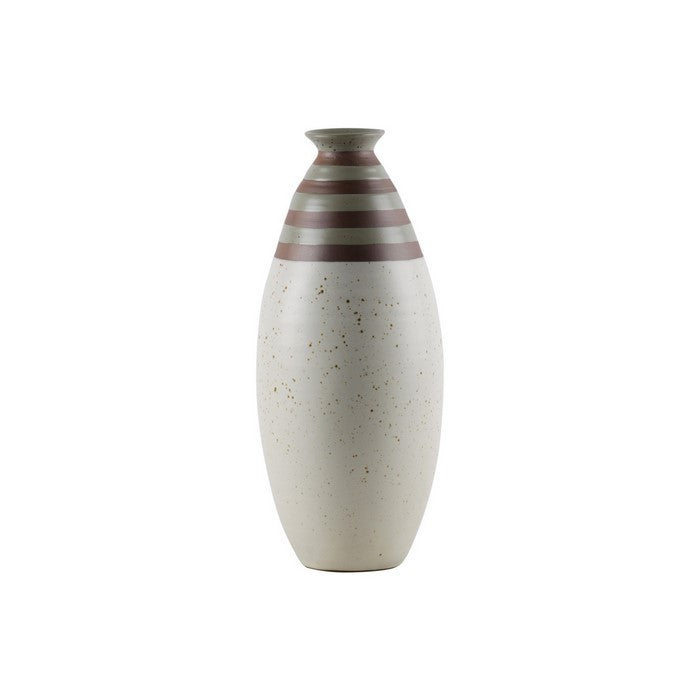 Pot Bellied Ceramic Vase with Stripe Top, Set of 2, Small, White