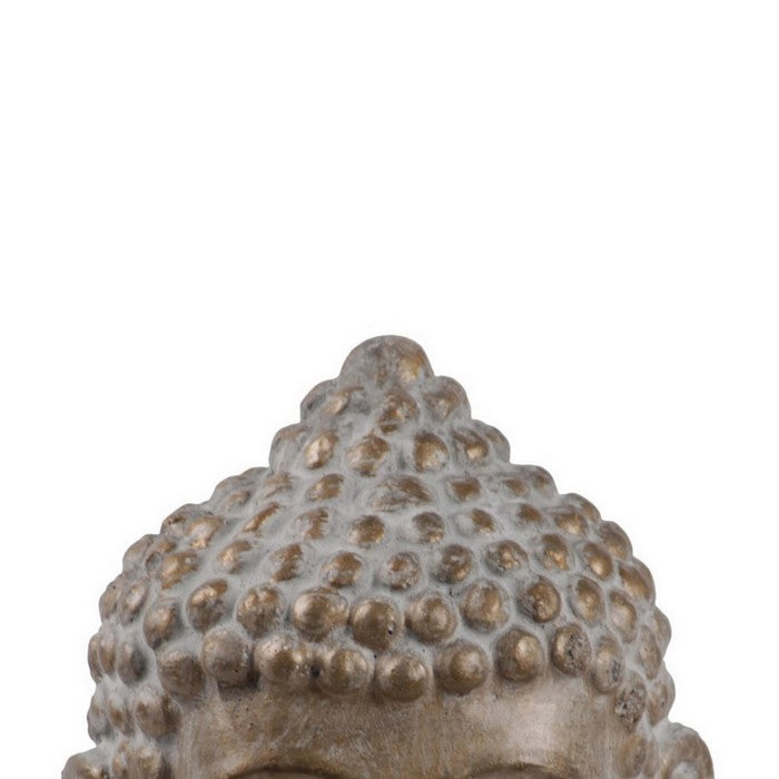 Buddha Head Cement Figurine with Ushnisha Top, Set of 2, Gold