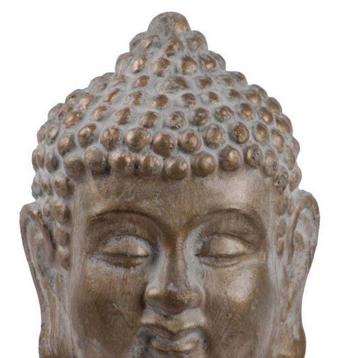 Buddha Head Cement Figurine with Ushnisha Top, Set of 2, Gold