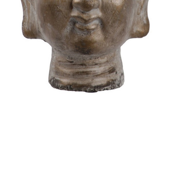 Buddha Head Cement Figurine with Ushnisha Top, Set of 2, Gold