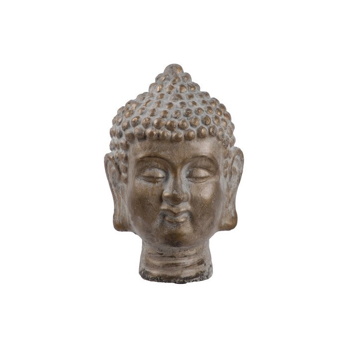 Buddha Head Cement Figurine with Ushnisha Top, Set of 2, Gold