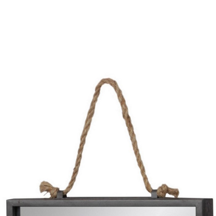 Metal Frame Square Wall Mirror with Rope Handle, Set of 2, Black and Silver
