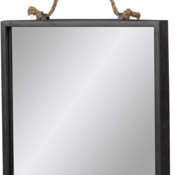 Metal Frame Square Wall Mirror with Rope Handle, Set of 2, Black and Silver