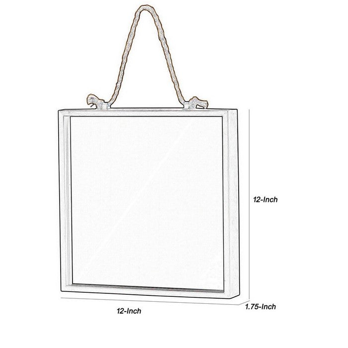 Metal Frame Square Wall Mirror with Rope Handle, Set of 2, Black and Silver