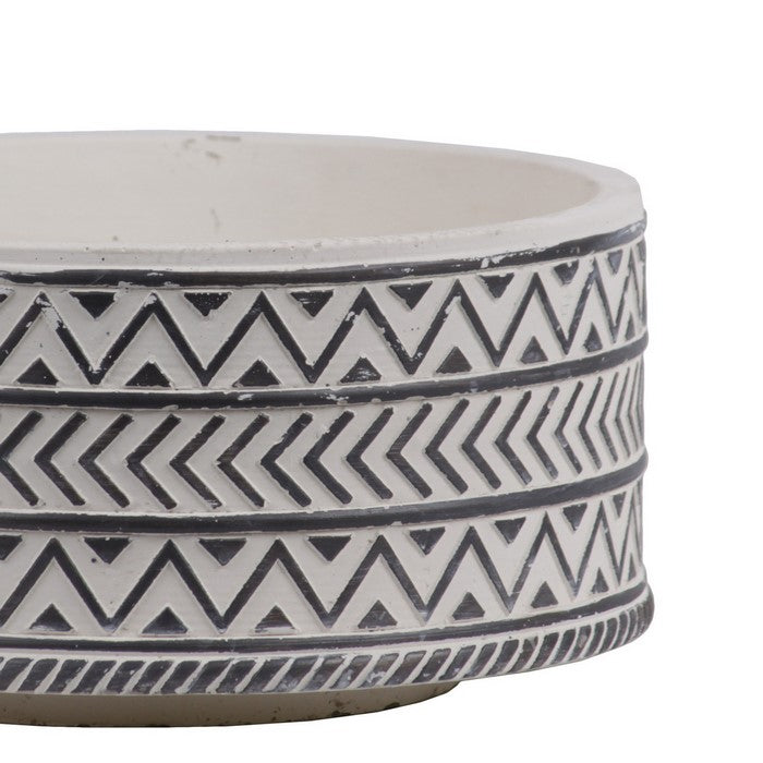 Wide Ceramic Pot with Embossed Chevron Design, Large, Set of 2, White