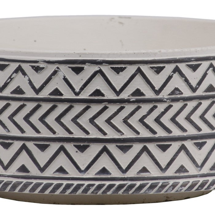 Wide Ceramic Pot with Embossed Chevron Design, Large, Set of 2, White