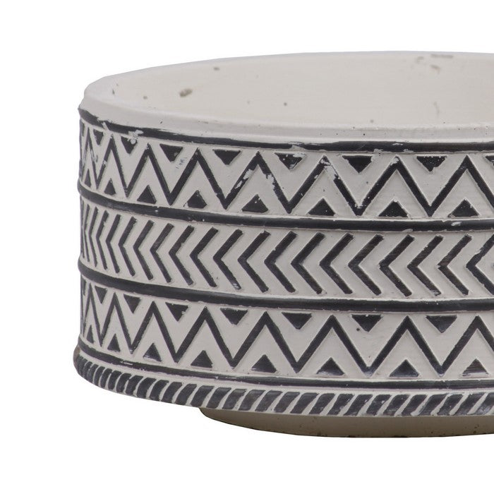 Wide Ceramic Pot with Embossed Chevron Design, Large, Set of 2, White