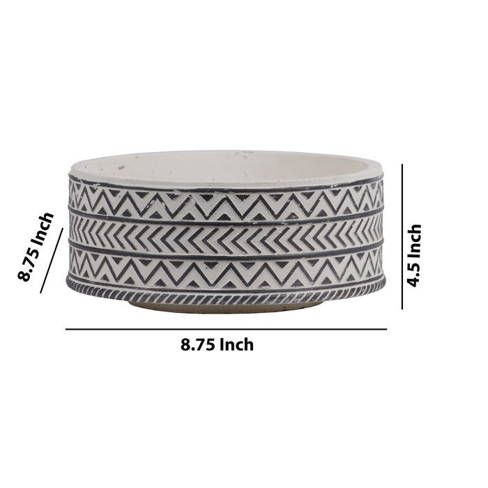 Wide Ceramic Pot with Embossed Chevron Design, Large, Set of 2, White