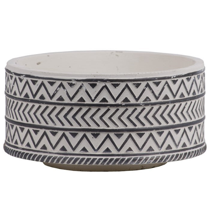 Wide Ceramic Pot with Embossed Chevron Design, Large, Set of 2, White