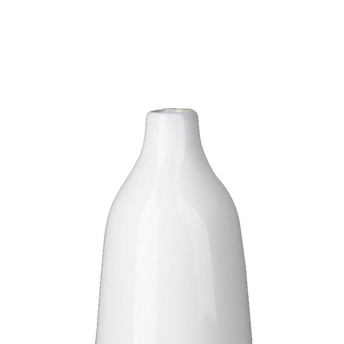 Narrow Mouth Ceramic Vase with Wave Speckled Bottom, Set of 2, Small, White