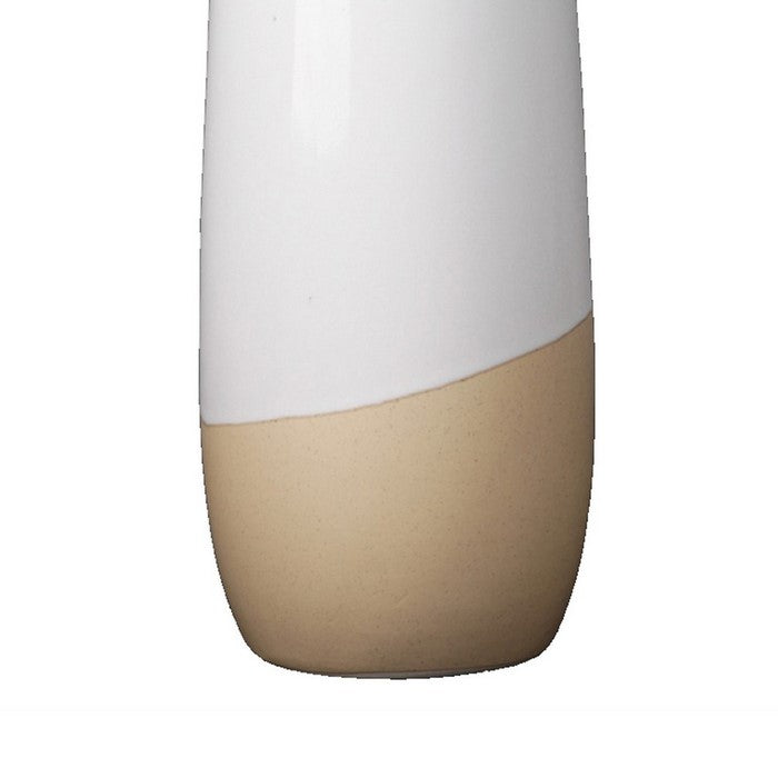 Narrow Mouth Ceramic Vase with Wave Speckled Bottom, Set of 2, Small, White