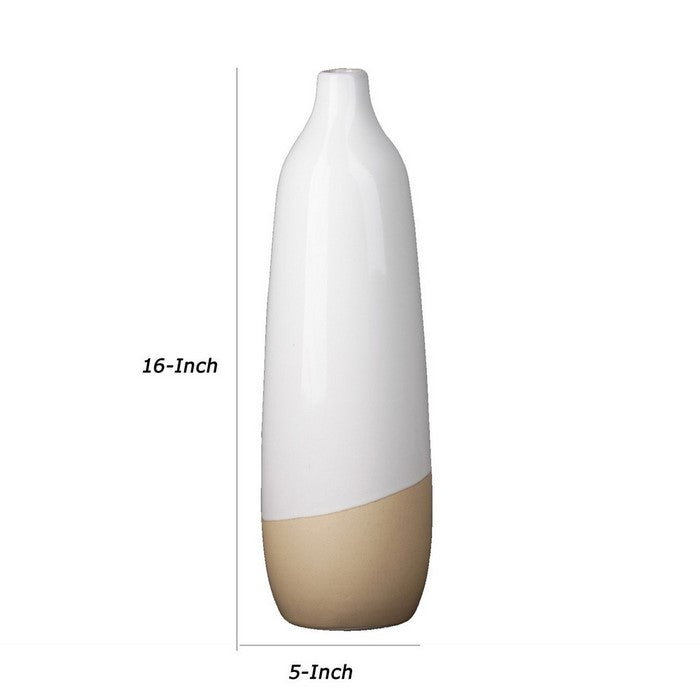 Narrow Mouth Ceramic Vase with Wave Speckled Bottom, Set of 2, Small, White