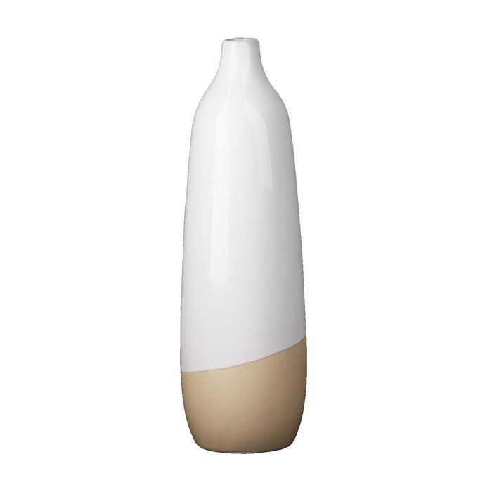 Narrow Mouth Ceramic Vase with Wave Speckled Bottom, Set of 2, Small, White