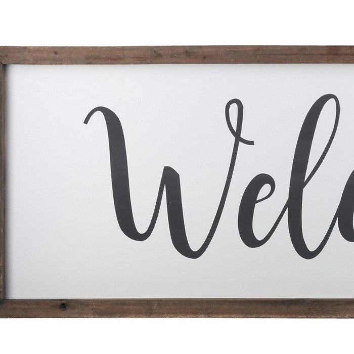 Wooden Wall Art with Cursive Welcome Typography, Set of 2, Brown and White