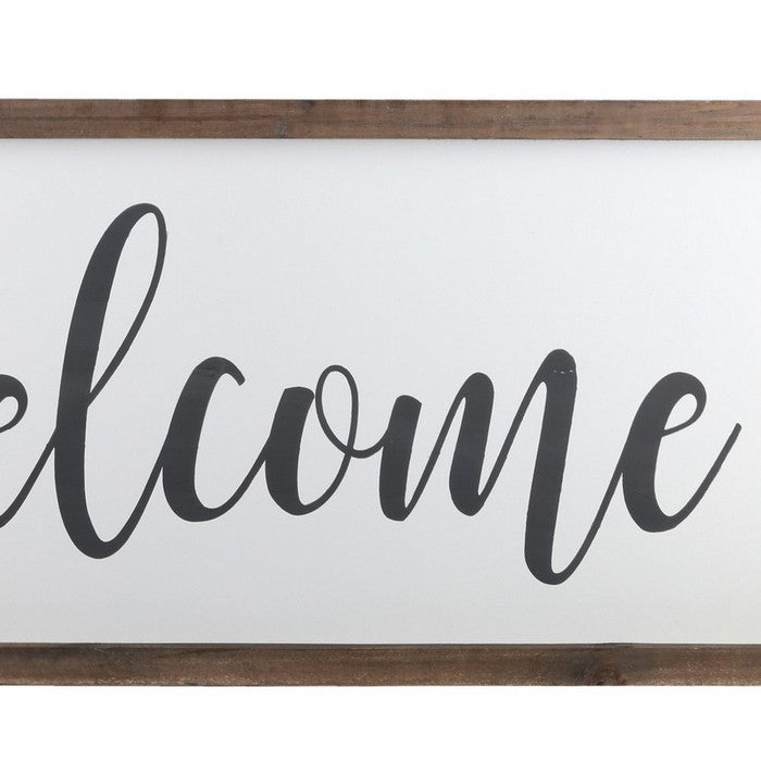 Wooden Wall Art with Cursive Welcome Typography, Set of 2, Brown and White
