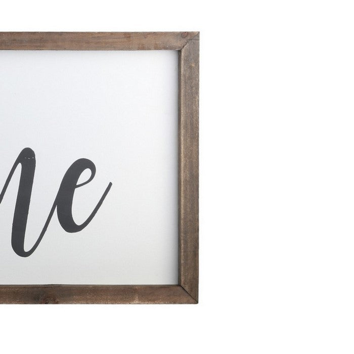 Wooden Wall Art with Cursive Welcome Typography, Set of 2, Brown and White