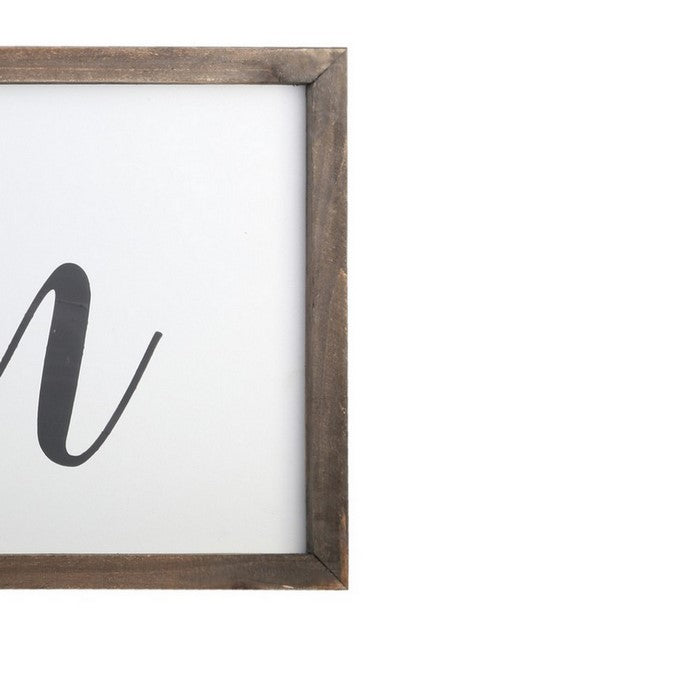 Wooden Wall Art with Cursive Kitchen Typography, Set of 2, Brown and White