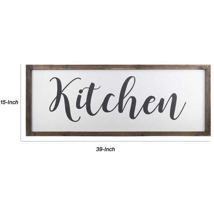 Wooden Wall Art with Cursive Kitchen Typography, Set of 2, Brown and White