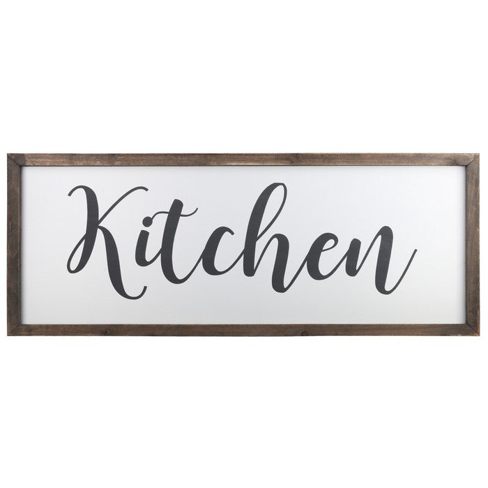 Wooden Wall Art with Cursive Kitchen Typography, Set of 2, Brown and White