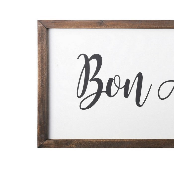 Wooden Wall Art with Bon Appetit Typography, Set of 2, Brown and White