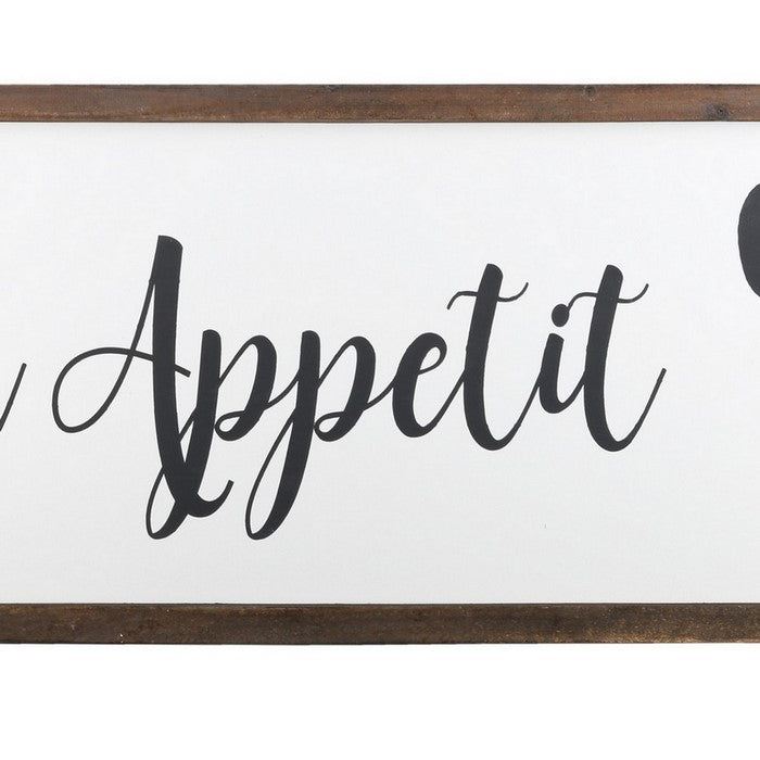 Wooden Wall Art with Bon Appetit Typography, Set of 2, Brown and White