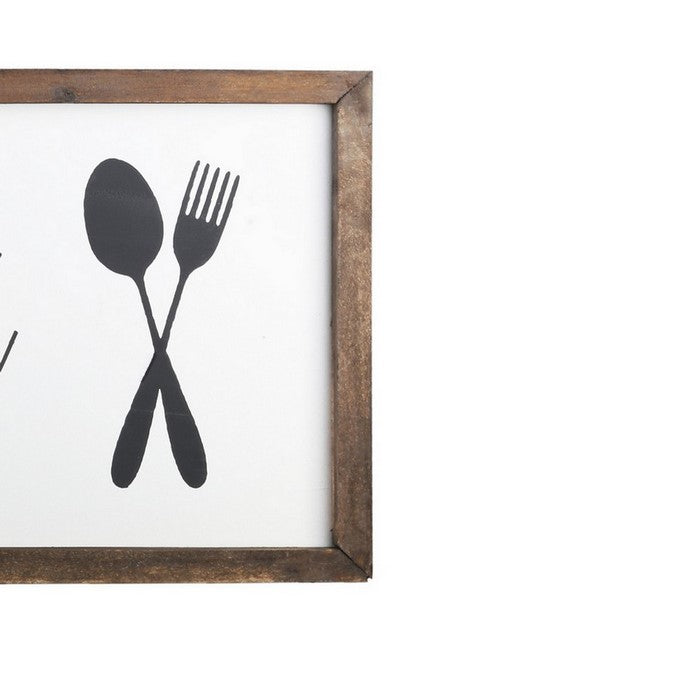Wooden Wall Art with Bon Appetit Typography, Set of 2, Brown and White
