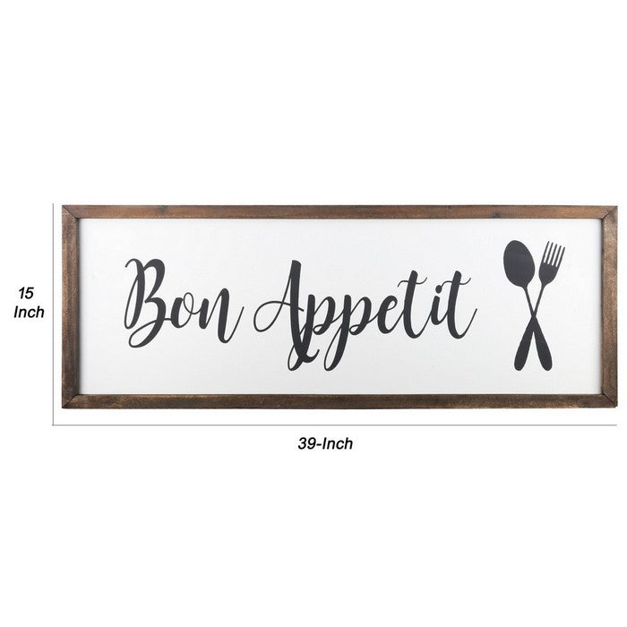 Wooden Wall Art with Bon Appetit Typography, Set of 2, Brown and White