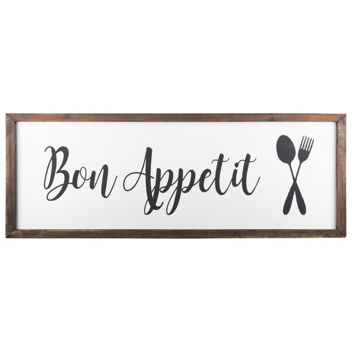 Wooden Wall Art with Bon Appetit Typography, Set of 2, Brown and White