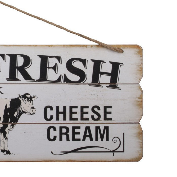 Wooden Wall Art with Farm Fresh and Milk Butter Typography, Set of 2, Black