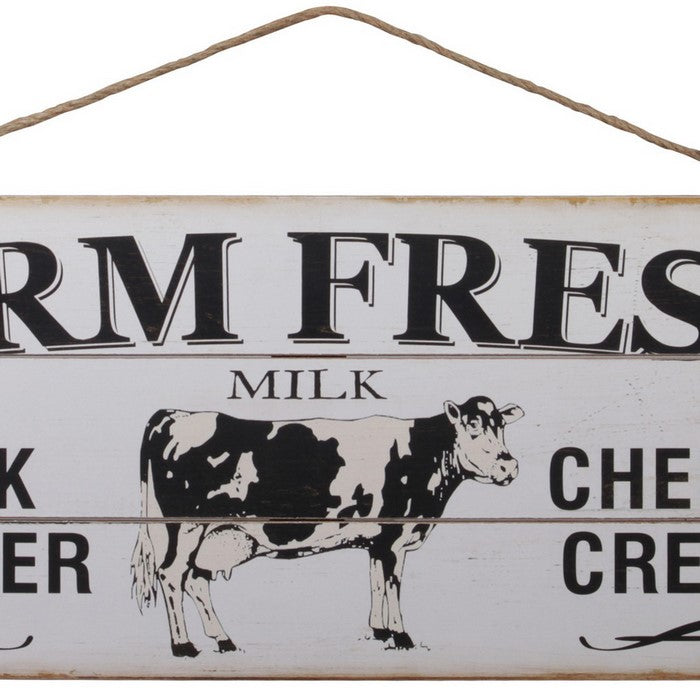 Wooden Wall Art with Farm Fresh and Milk Butter Typography, Set of 2, Black