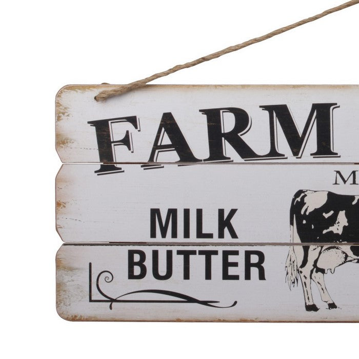 Wooden Wall Art with Farm Fresh and Milk Butter Typography, Set of 2, Black