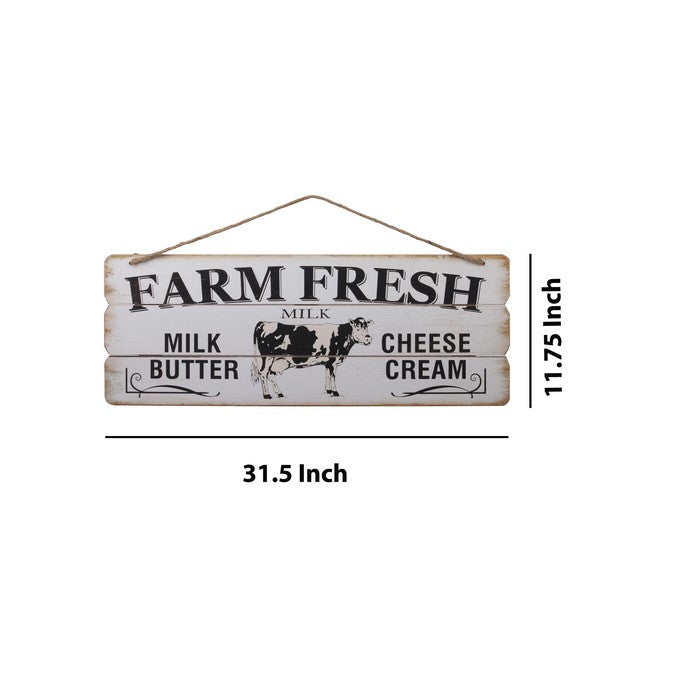 Wooden Wall Art with Farm Fresh and Milk Butter Typography, Set of 2, Black