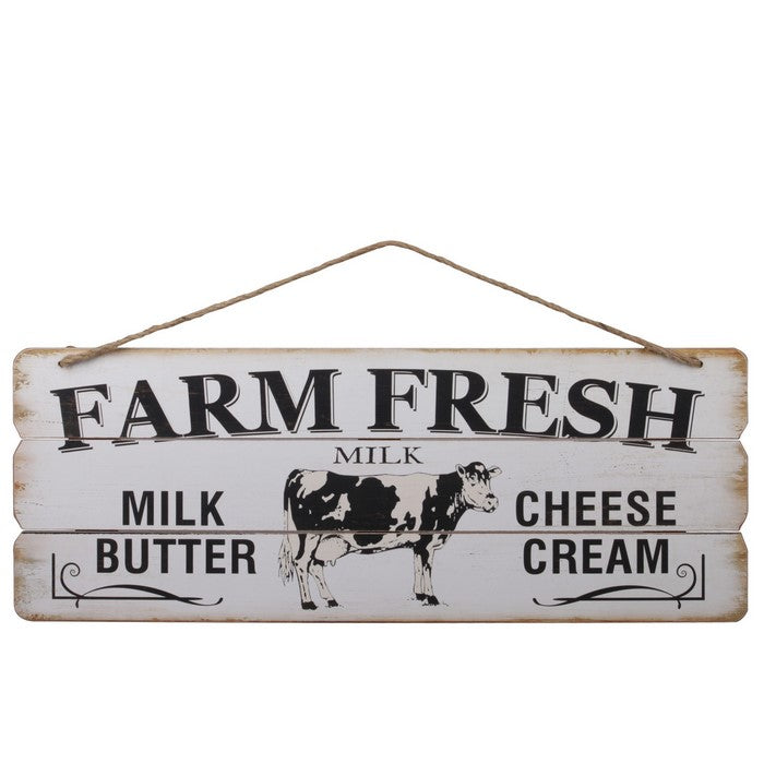 Wooden Wall Art with Farm Fresh and Milk Butter Typography, Set of 2, Black