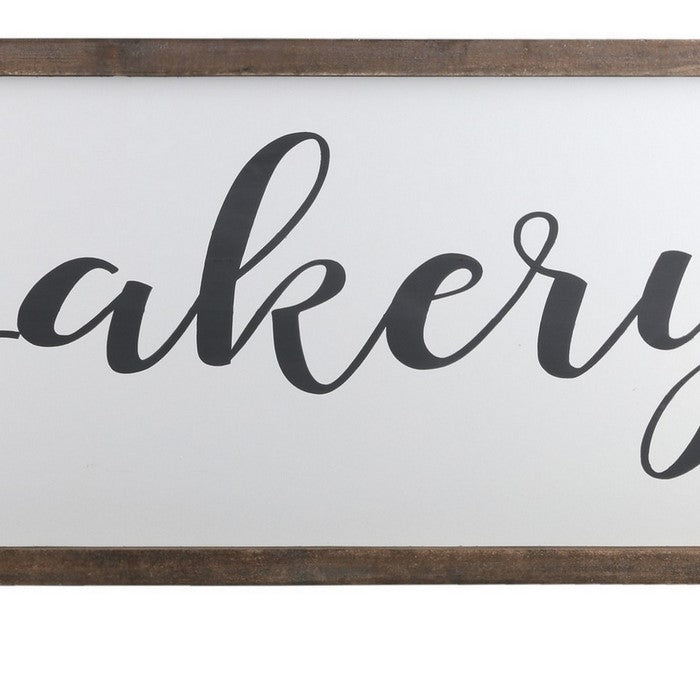 Rectangular Wooden Wall Art with Bakery Typography,Set of 2,Brown and White