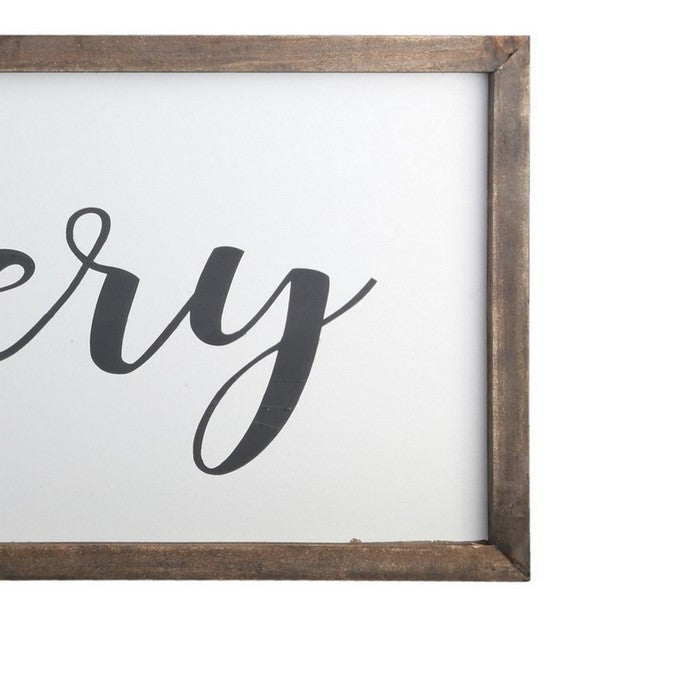 Rectangular Wooden Wall Art with Bakery Typography,Set of 2,Brown and White
