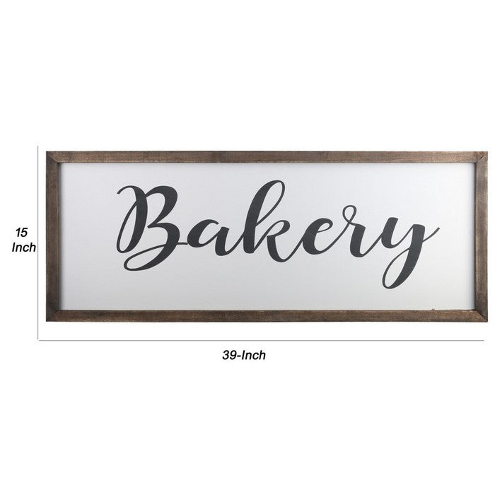 Rectangular Wooden Wall Art with Bakery Typography,Set of 2,Brown and White