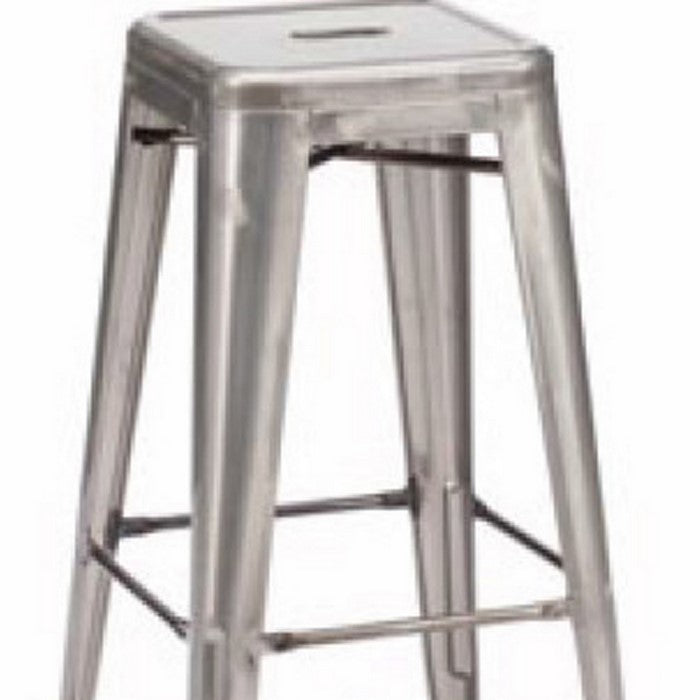 Modern Square Seat Metal Barstool with Angular Legs, Set of 2, Gray - BM219227