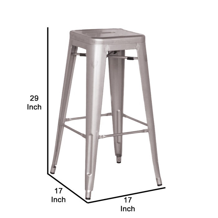 Modern Square Seat Metal Barstool with Angular Legs, Set of 2, Gray - BM219227
