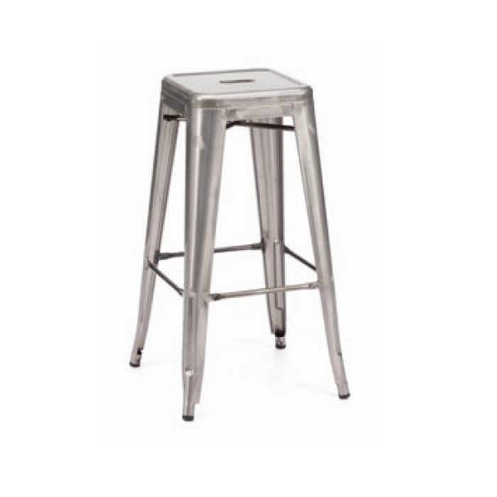 Modern Square Seat Metal Barstool with Angular Legs, Set of 2, Gray - BM219227